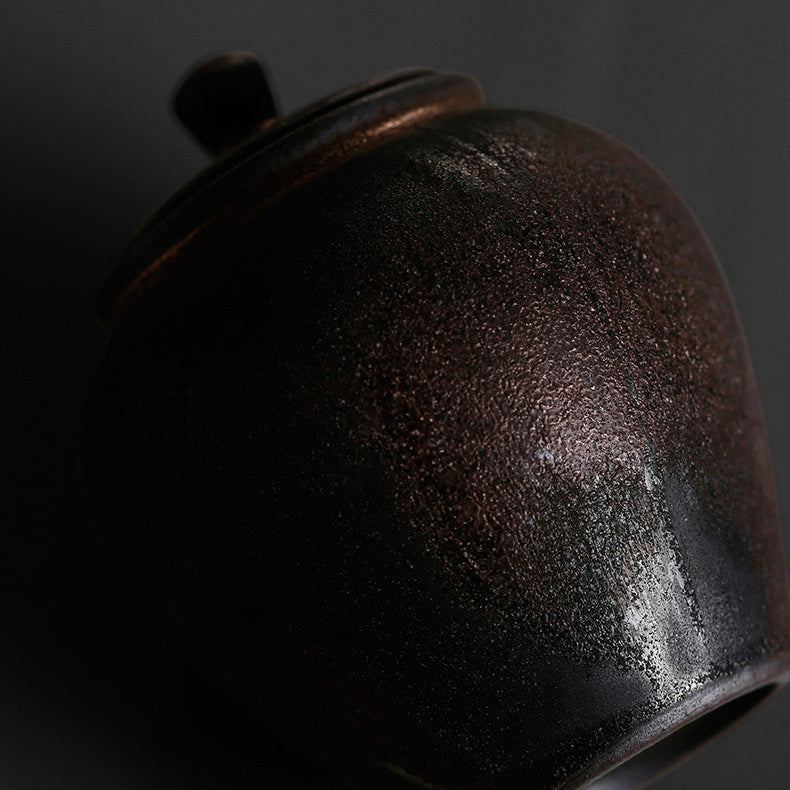 Chazutsu : boîte à thé matcha hermétique en grès speckled bronze et noir