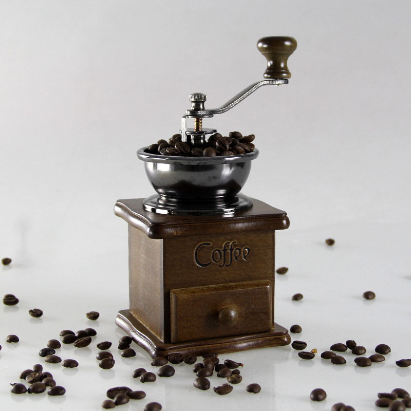 Moulin à café manuel en bois massif avec meule céramique et manivelle cuivre