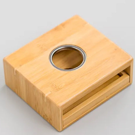 Réchaud à bougie pour théière en bambou avec tiroir coulissant